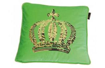 Harald Glööckler Designer Cushion 50 x 50 cm crown with sequins green / gold