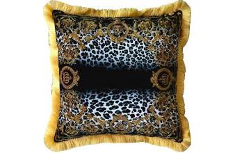Harald Glööckler Luxury Velvet Pillow Pompöös by Casa Padrino Crowns / Leopard / Gold - Decorative Pillow with Rhinestones